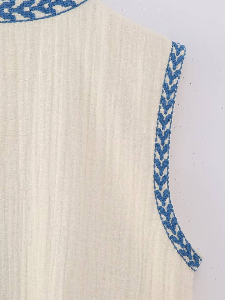 Rosa Clothing - Wholesale Outerwear Vest - Women's - Stylish Vintage Embroidery Cardigan Vest5