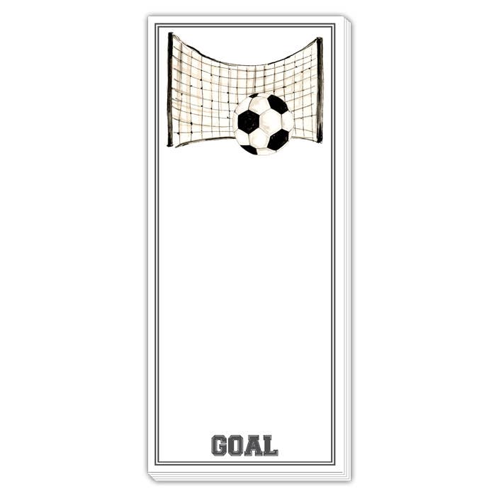 Handpainted Soccer and Net Goal Skinny Notepad for wholesale by RosanneBeck Collections