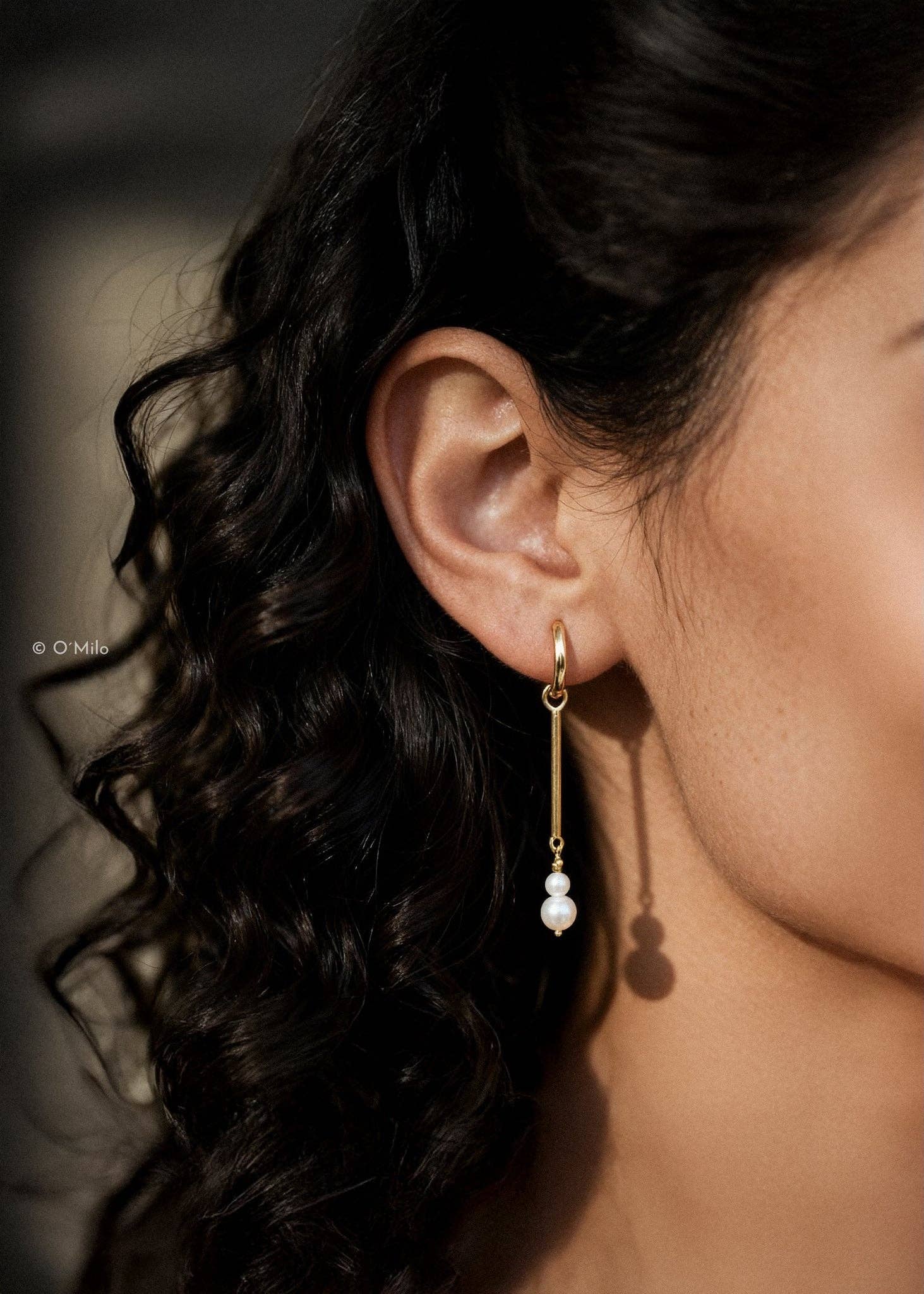 O'Milo - Wholesale Dangle Earrings - Pearl Drop Hoops. Elise12