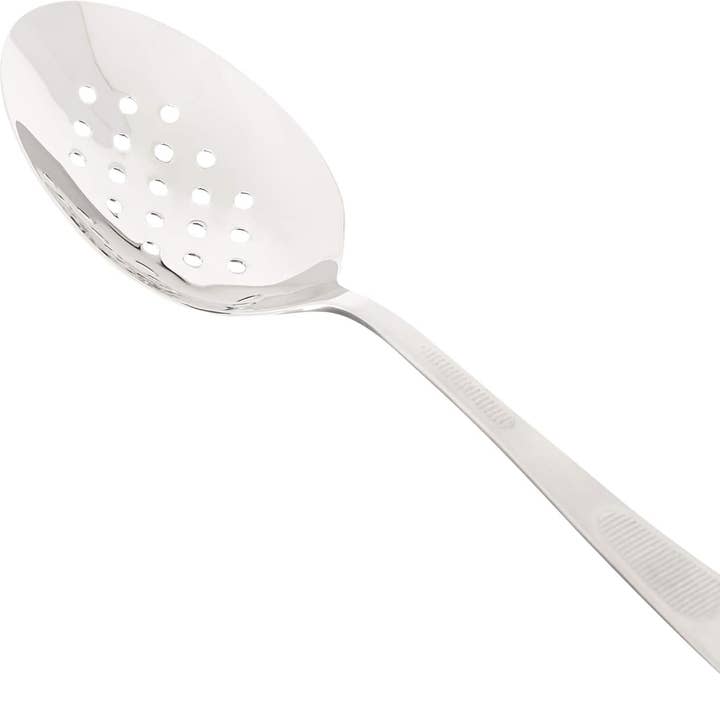 18-8 Stainless Steel Perforated Plating Spoon, 9 Inch for wholesale by Barfly Mixology Gear & Mercer Culinary