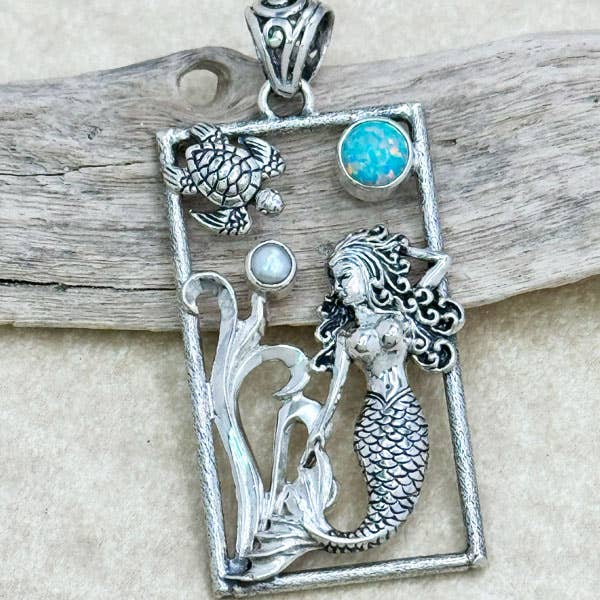Wholesale Sterling Silver Goddess Mermaid Sea Turtle Pendant for