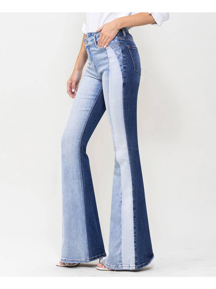 GLADDEN HIGH RISE COLOR BLOCK SUPER FLARE JEANS T5740A for wholesale on Faire