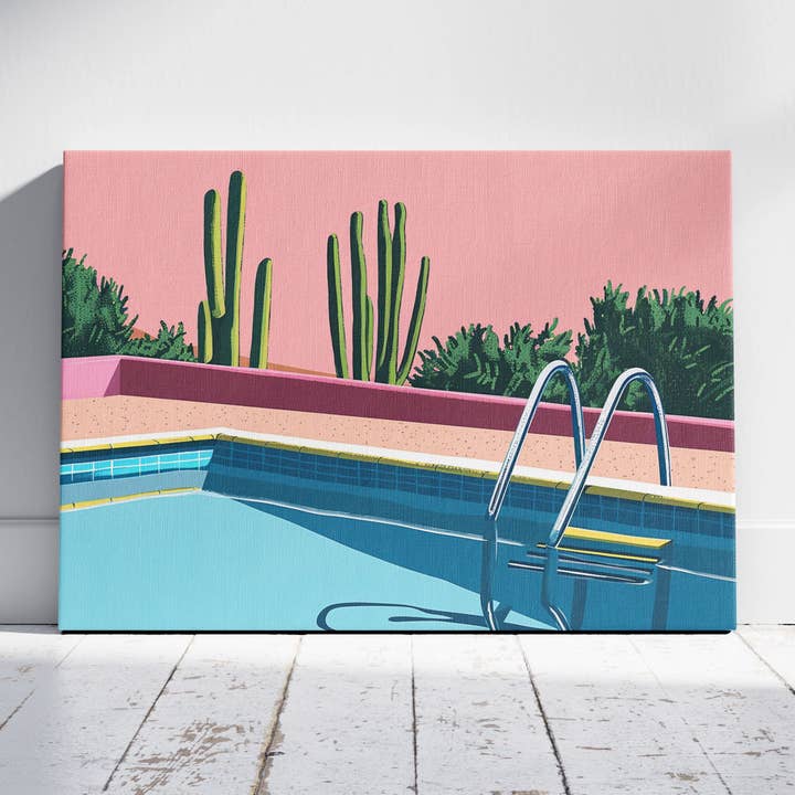 Retro Desert Oasis Poolside Vibes - Framed Canvas Wall Art Print for wholesale by House Prints