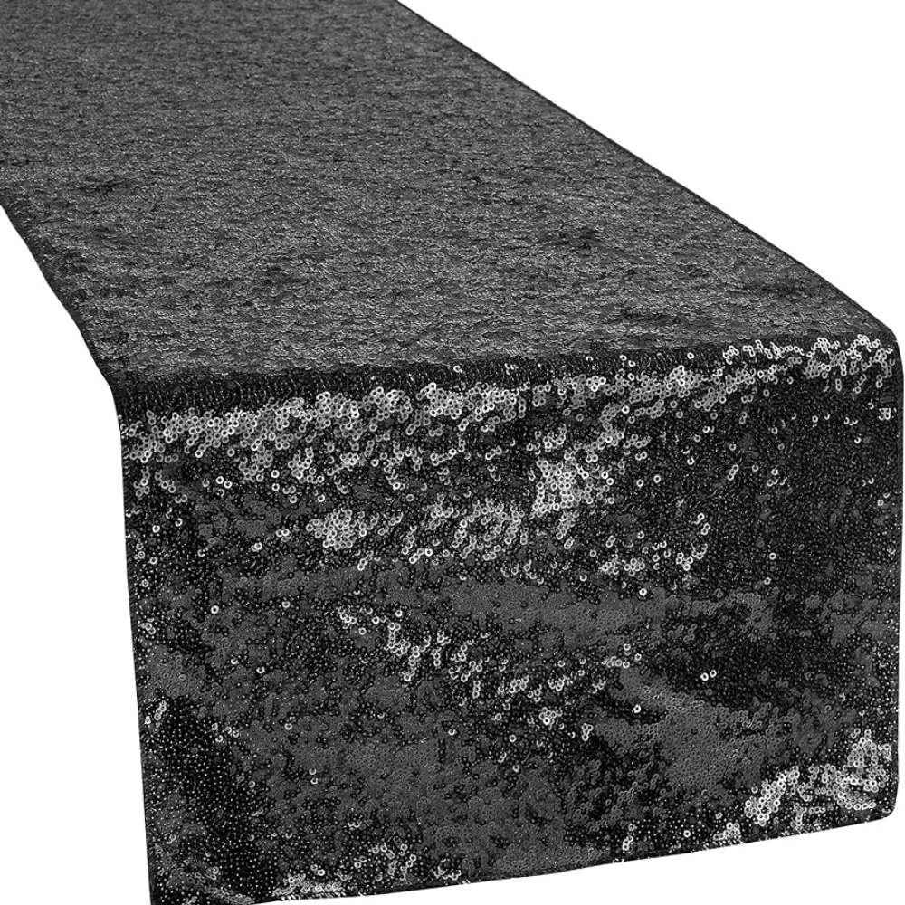 Qube Luxe by Debbie Marks – wholesale Table runner – Black Sequin Table Runner0