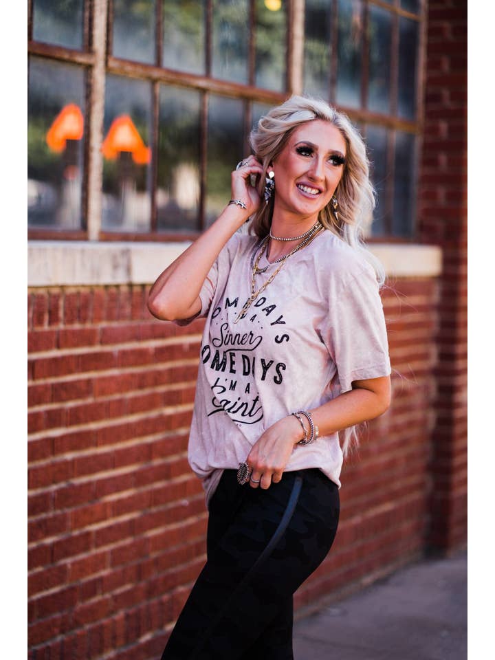 Southern Bliss Co. - Wholesale Screen Printed T-Shirt - Women's - Sinner Saint Bleached Tee3