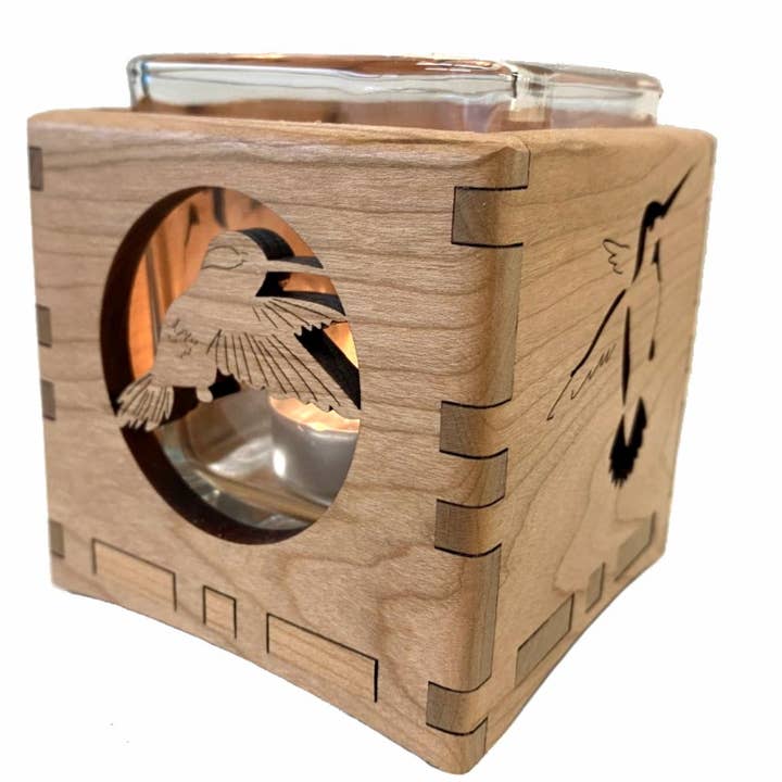 0112 Hummingbird Candle Holder for wholesale by Wood You Tell Me, Inc.