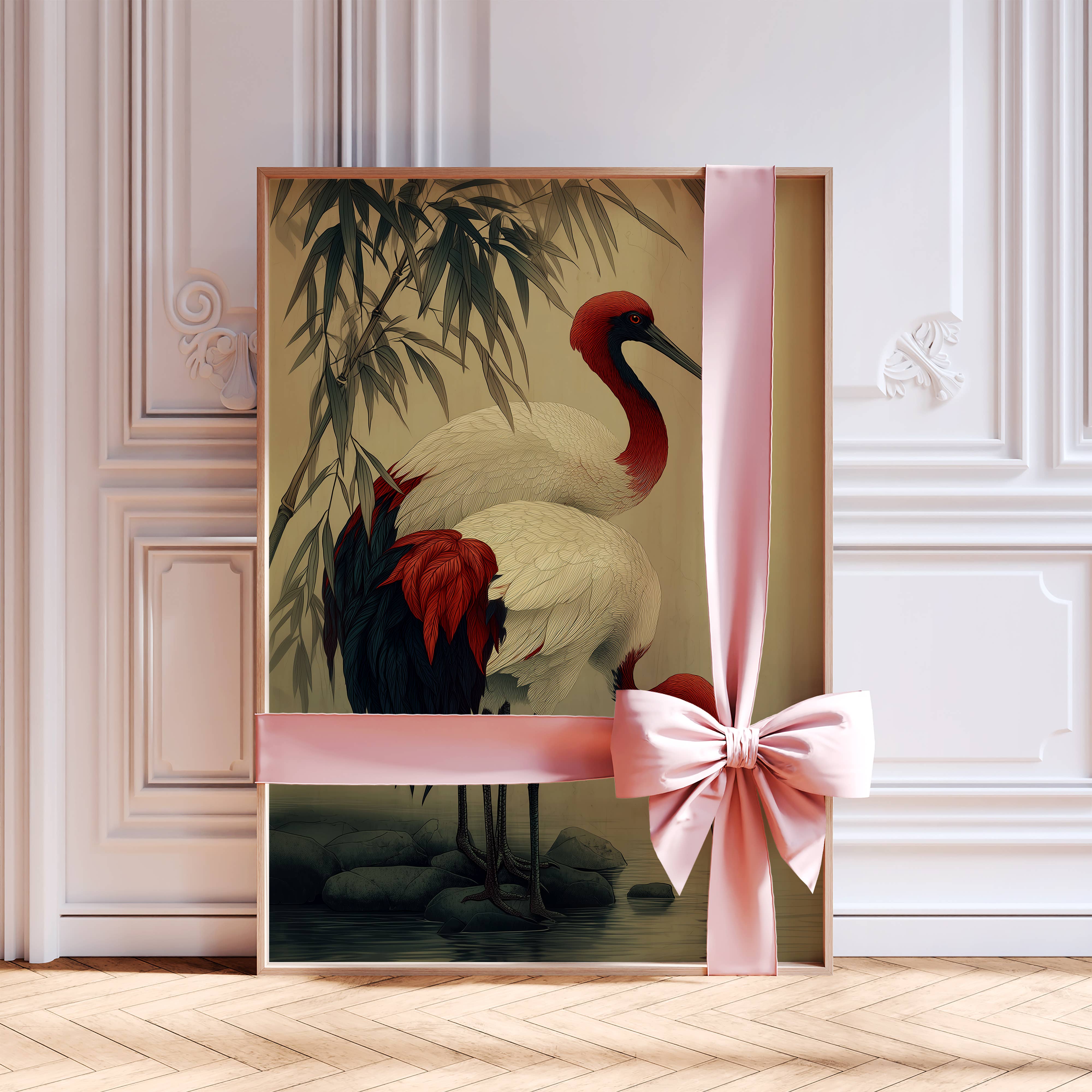 IuliiaArtPrints - Wholesale Art Print - Japandi Wabi Sabi Decor – Two Red-Crowned Cranes Artwork3