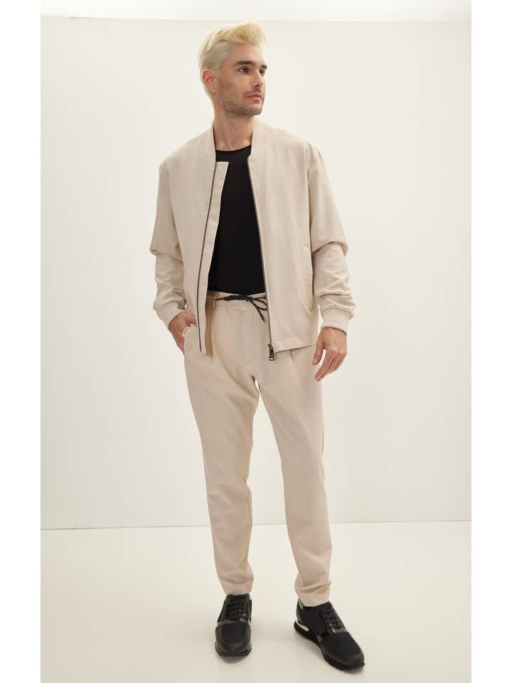 Men's Waffle Stretch Beach Day Bomber Jacket - Stone for wholesale on Faire