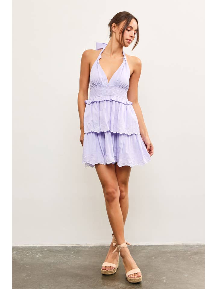 Mustard Seed - Wholesale Dress - Women's - HALTER NECK SMOCKED WAIST EMBROIDERED TIERED DRESS12