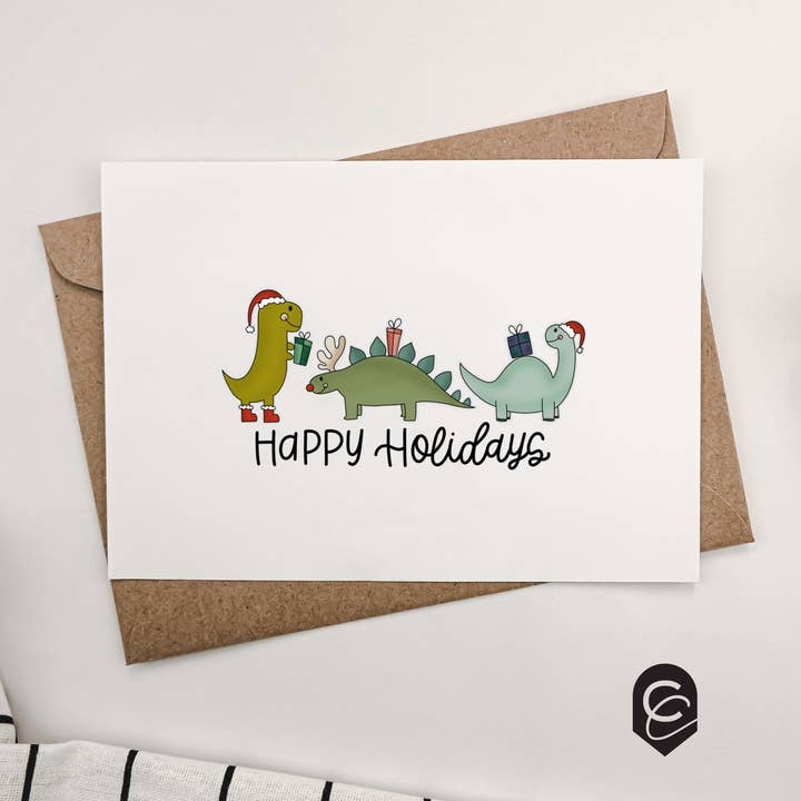 Cartão de férias Dino por atacado de Curiously Cursive