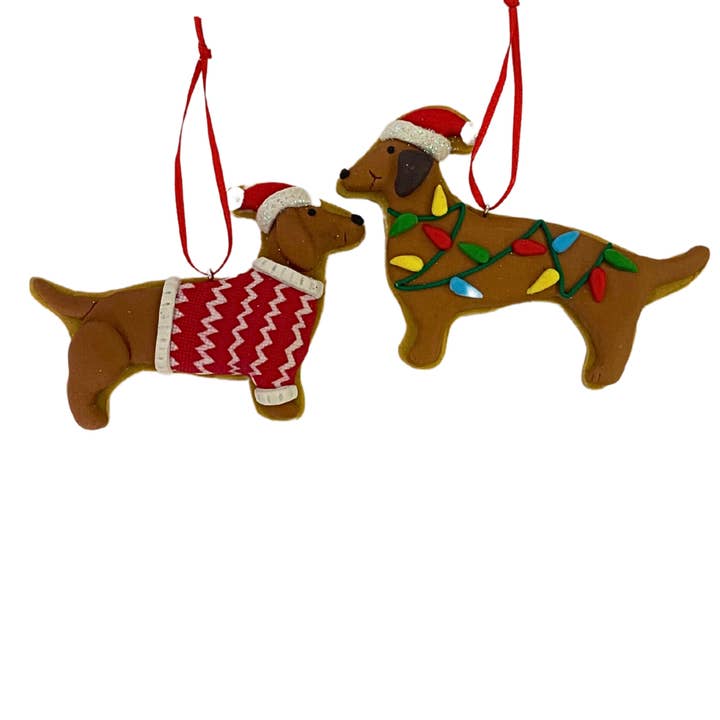 David Christopher's Collection - Wholesale Ornament Set - Decked out Weenie Dog Ornament Asst. x2