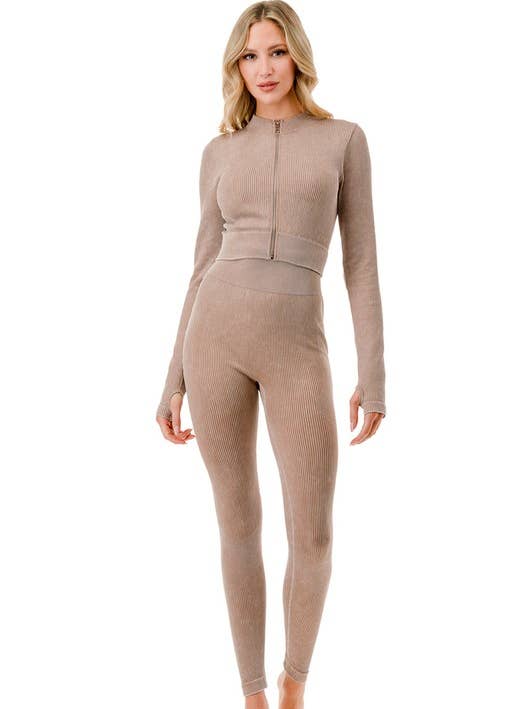 MIO WHOLESALE - Wholesale Activewear Set - Women's - JA40MWSET MINERAL WASH ZIP-UP SET7