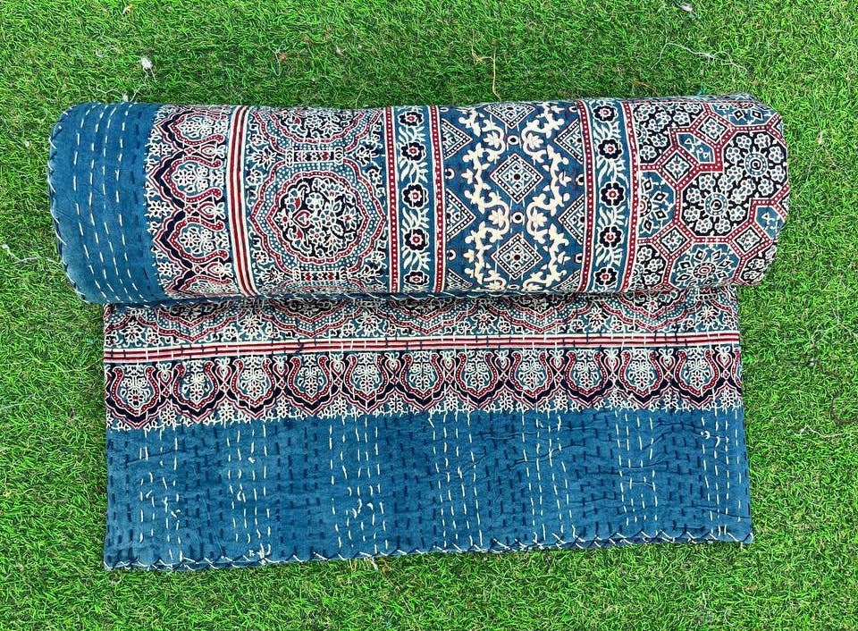 bhavnas boutique – wholesale Quilt – Bohemian Hand Block Print Bedding Boho Blanket Kantha Quilts5