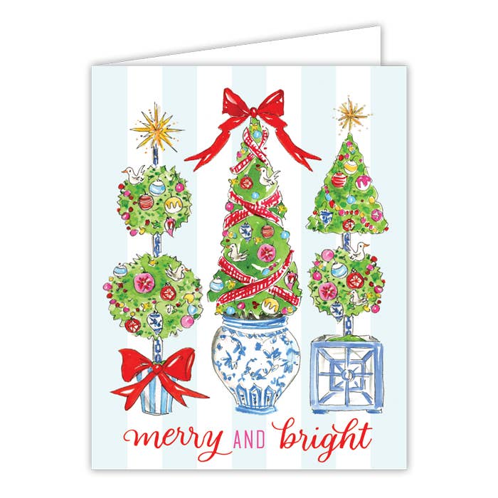 Biglietto di auguri «Merry and Bright Holiday Topiary Trio» per la vendita all'ingrosso da parte di RosanneBeck Collections