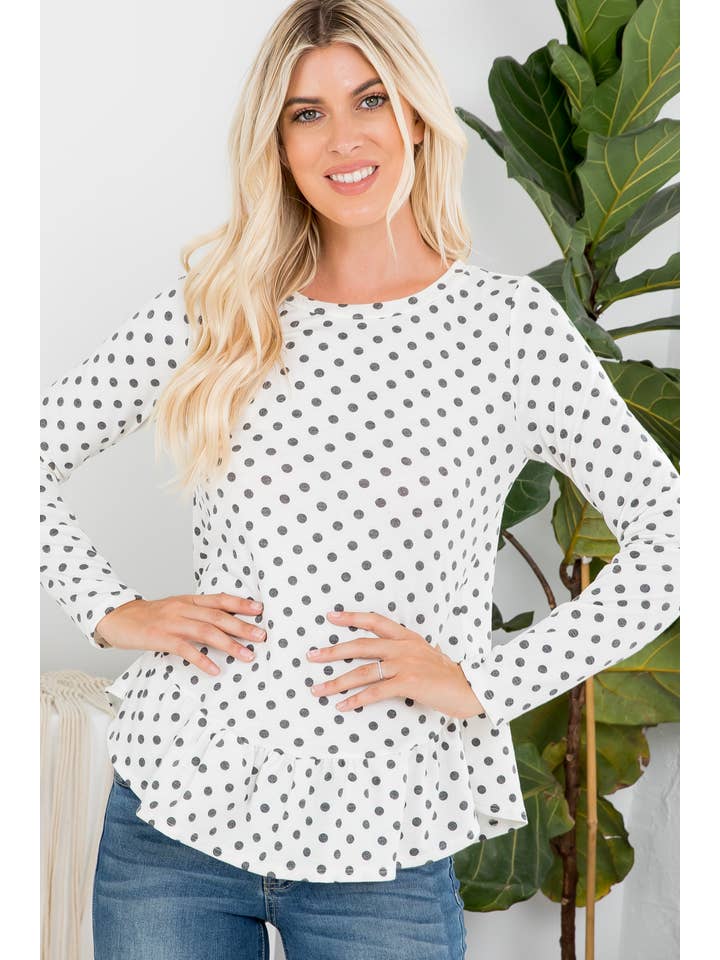 Sunday Morning – wholesale Blus - Dam – T70191 Prickig Långärmad Blus med Volanger