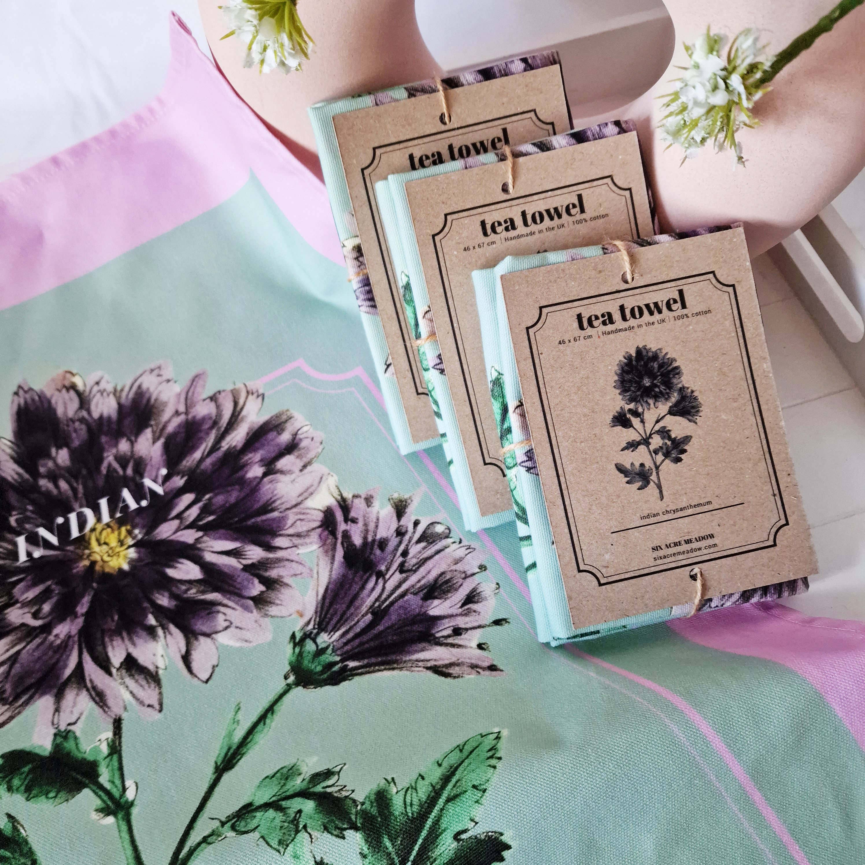 Six Acre Meadow – wholesale Tea towel – Organic Cotton Indian Chrysanthemum Print Tea Towel4