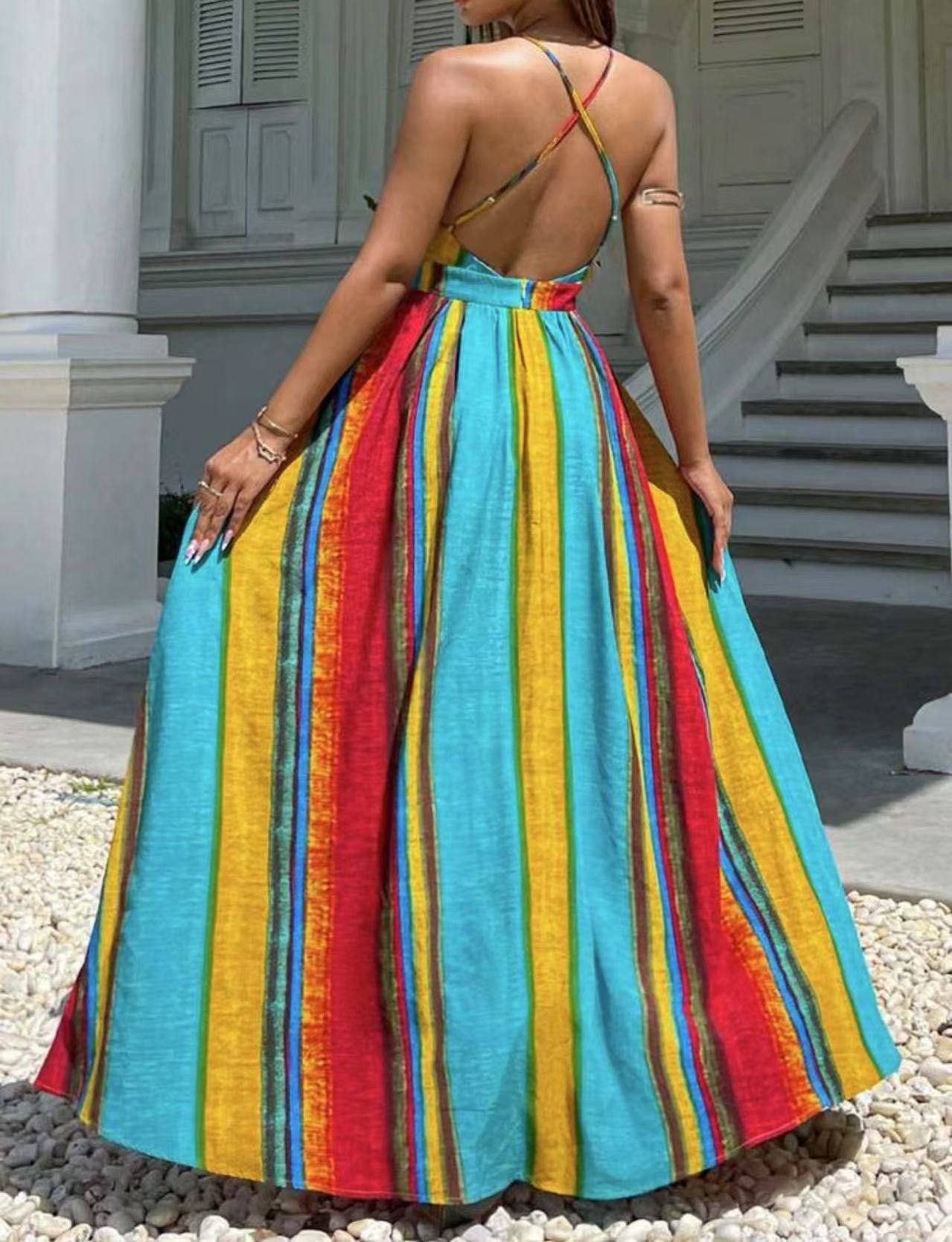 Rosa Clothing - Wholesale Dress - Women's - Ethnic Style Fashion Sexy Slim Print Slip Dress13