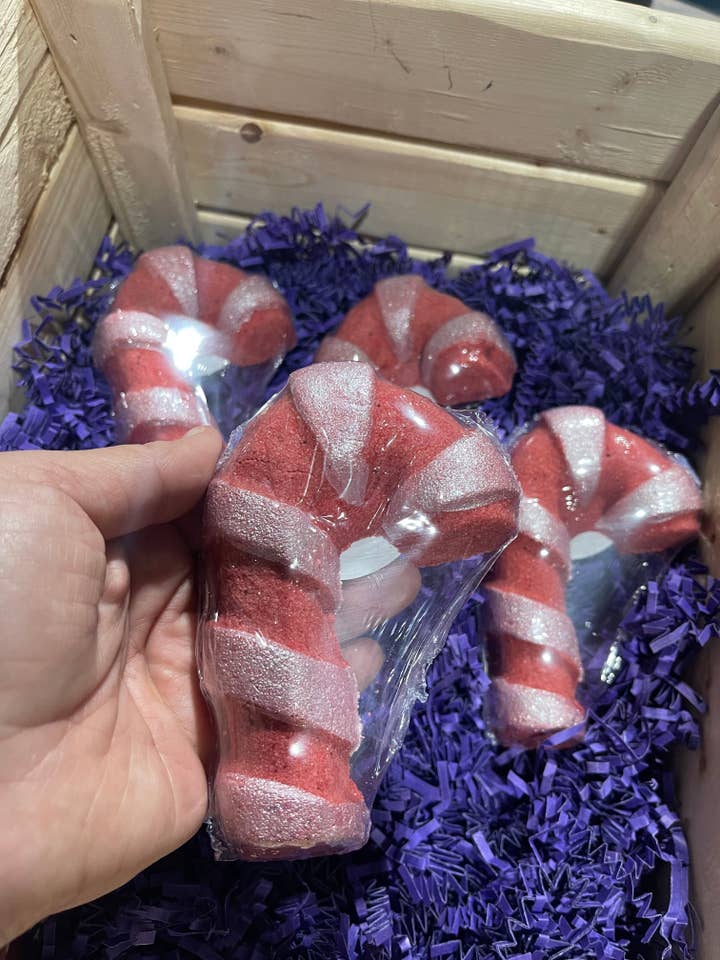 CANDY CANE BATH BOMB for wholesale by Wicked Suds Bath Co