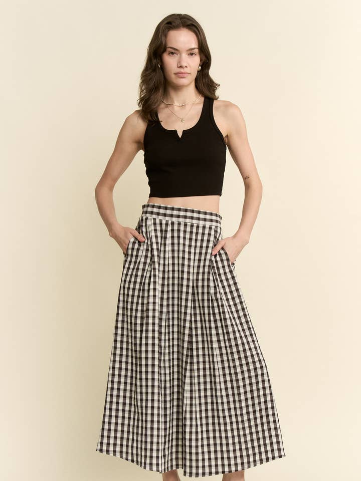 FALDA MIDI PLISADA DE CUADROS VICHY TALLA GRANDE para venta al por mayor de JADE BY JANE