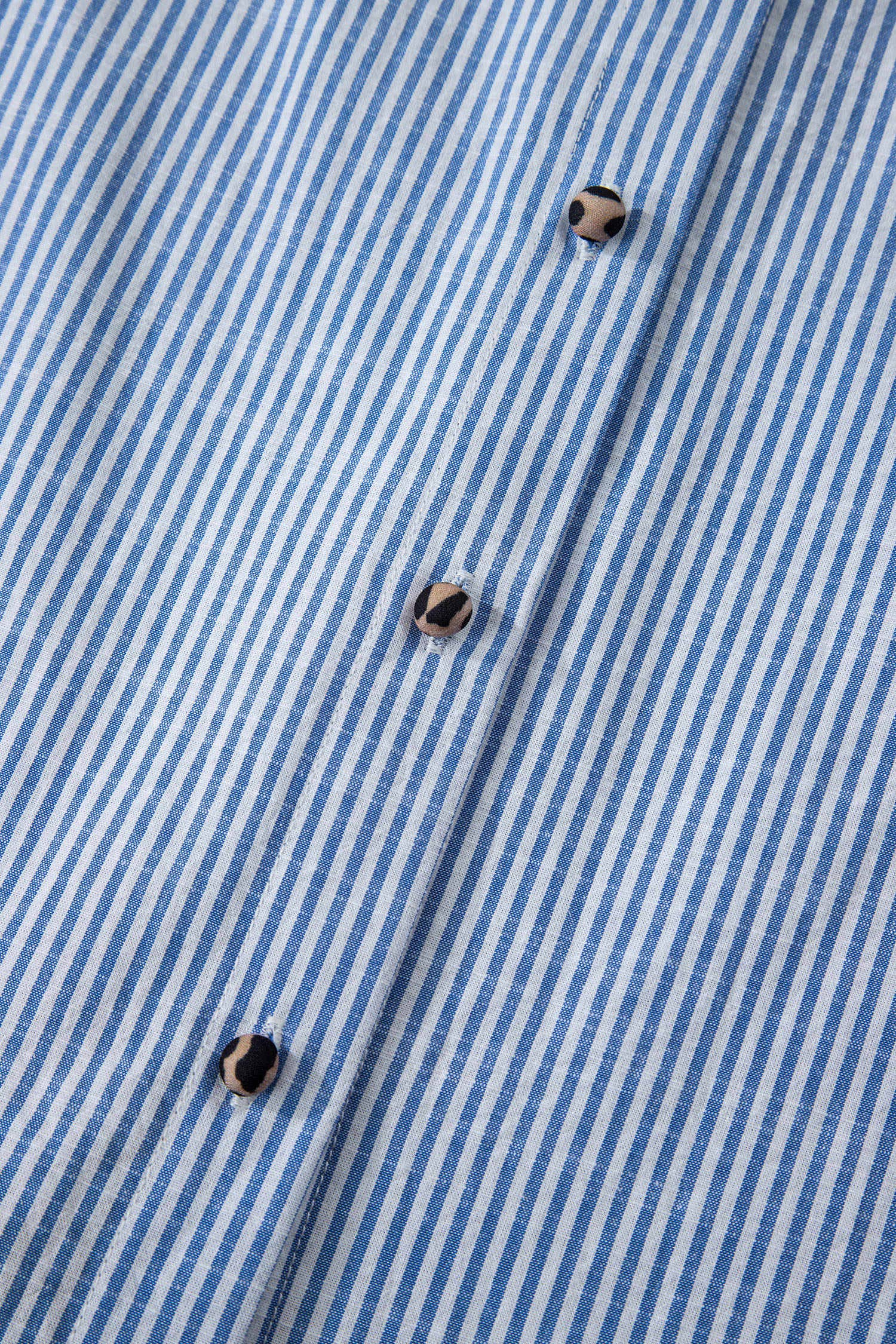 bleu Chemise décontractée à volants avec contraste rayé et bordure léopard (S-XL) en vente sur Faire10