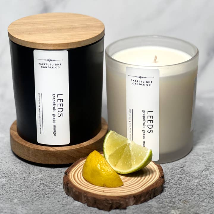 Leeds: Citrus + Mango 12 oz Soy Candle for wholesale by Castlelight Candle Co