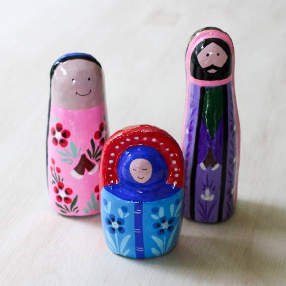 Colorful 3 Piece Nativity - Paper Mache for wholesale by Venture Imports LLC