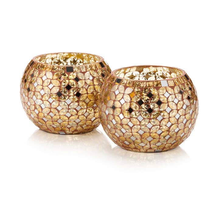 Amber Mosaic Candle Holders - Set of 2 for wholesale by SERRV International
