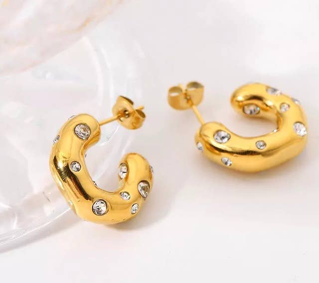 HoopLa - Vente Créoles - Boucle d'oreille Puffy Pearl/Crystal Hoop. Boucles d'oreilles 14K, acier4