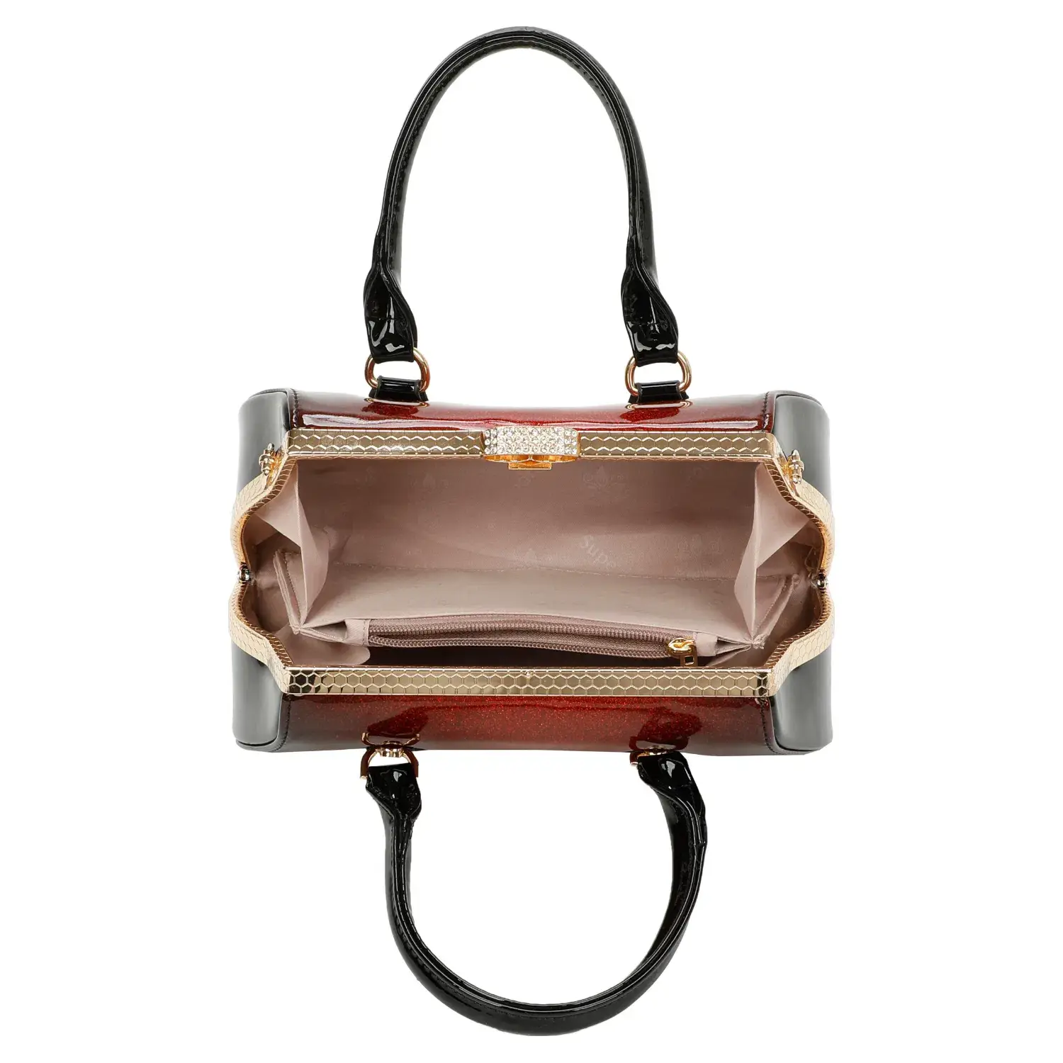 Superbia – wholesale Top handle bag – women's – Superbia Medium Two Toned Diamante Clasp Opening Patent Bag3