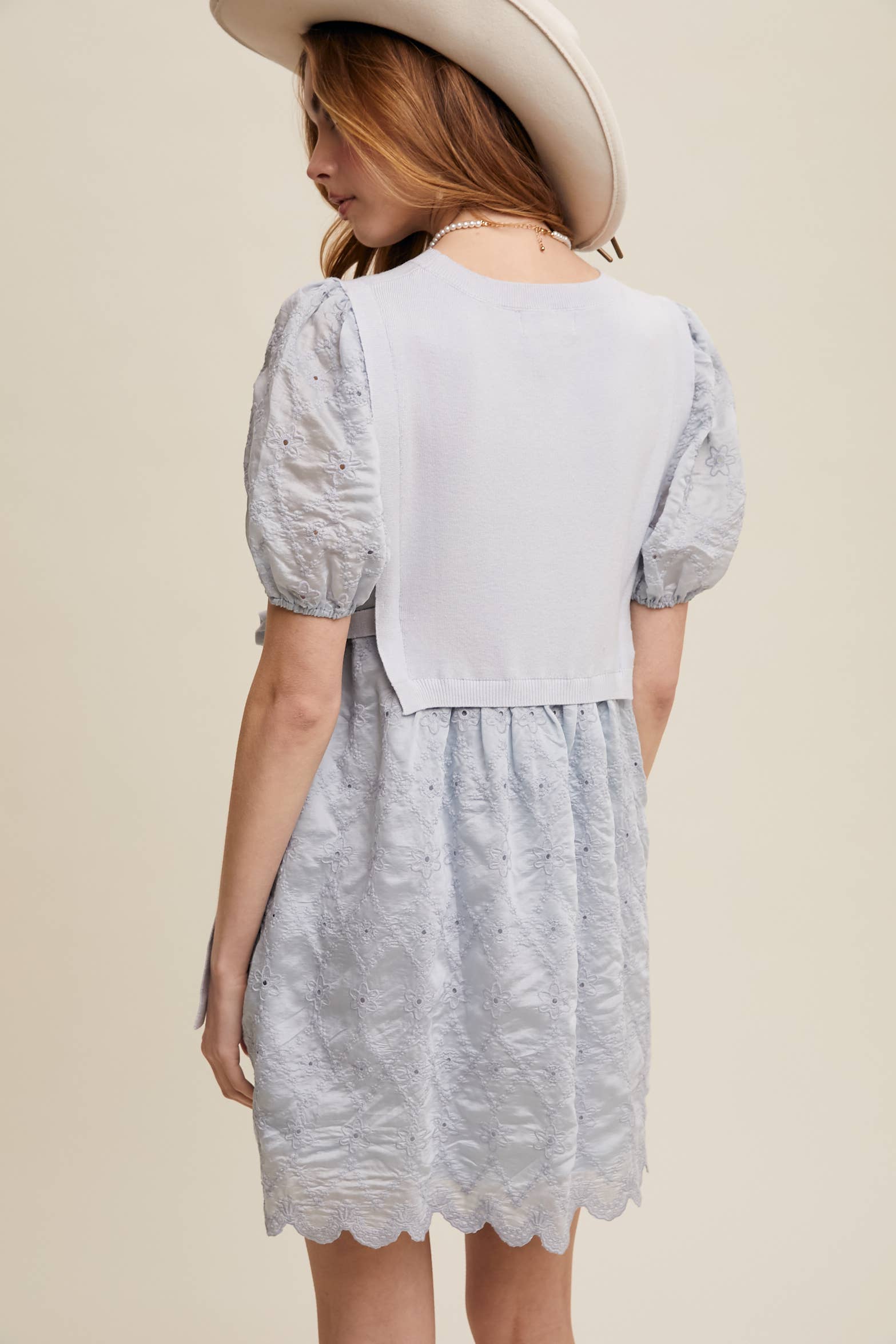 Listicle - Wholesale Dress - Women's - Embroidered Puff Sleeve Dress with Knit Vest24