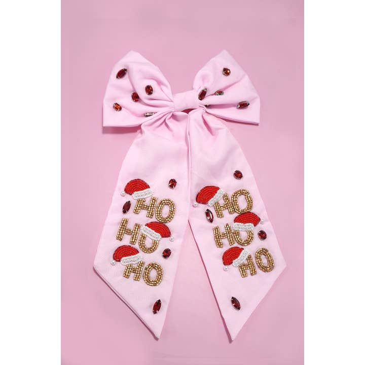 JOSSLYN by wall to wall - Wholesale Hair Pin - CHRISTMAS HO HO HO BOW SEED BEAD HAIR CLIPS | 91HC45303