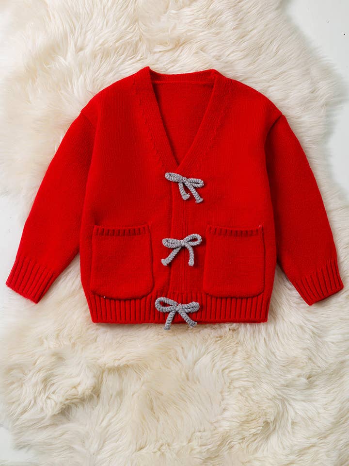 Kids Charm Online - Vente Cardigan – enfant - Cardigan en tricot rouge avec poches avant. TPG60056 AMY3