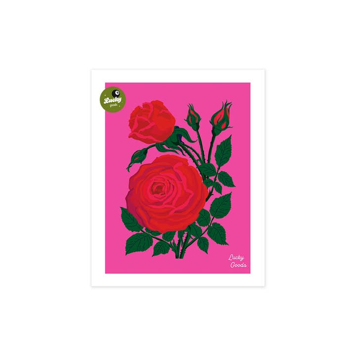 Lucky Goods Paper - Wholesale Art Print - Roses in Hot Pink Portrait Print1