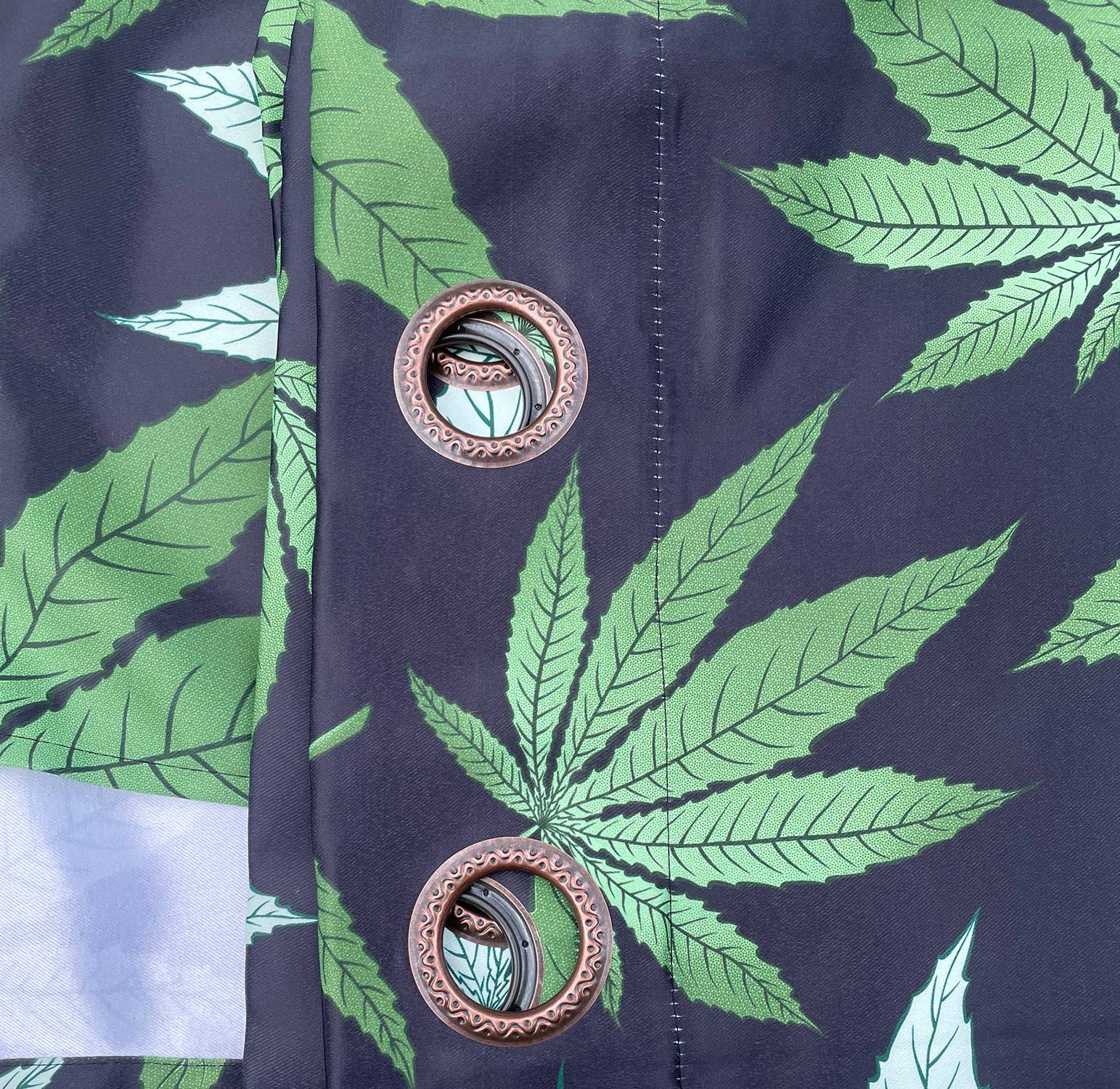 home mart goods – wholesale Curtain – Blackout Grommet Window Curtain Set Black Green Leaf3