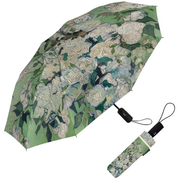 Parapluie de voyage "Roses blanches" de van Gogh – Compact, ouverture et fermeture par simple pression. pour la vente par RainCaper