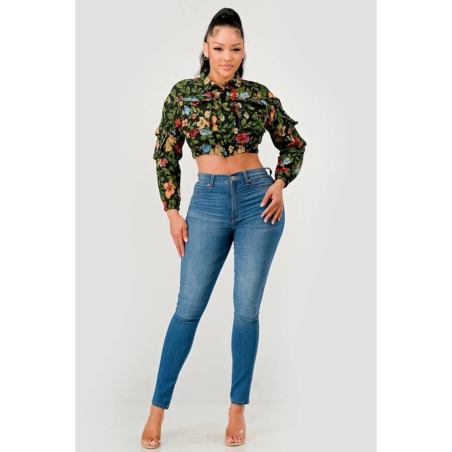 DORCAS - Wholesale Jacket - Women's - Flower Printed Crop Jacket5