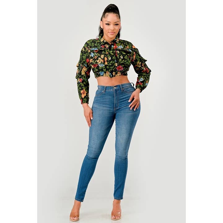 DORCAS - Wholesale Jacket - Women's - Flower Printed Crop Jacket5