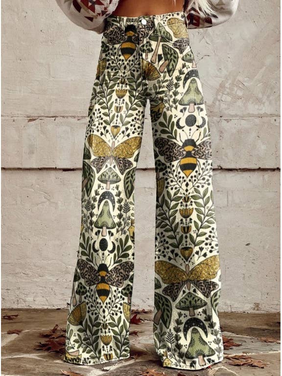 Tourtiwi - Wholesale Jeans - Women's - Imitation Jeans Wide Leg Pants 3D Printed Women's Pants