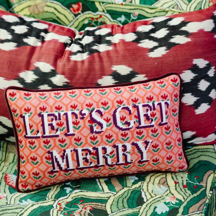 Let's Get Merry Needlepoint Pillow for wholesale by Erin Donahue Tice