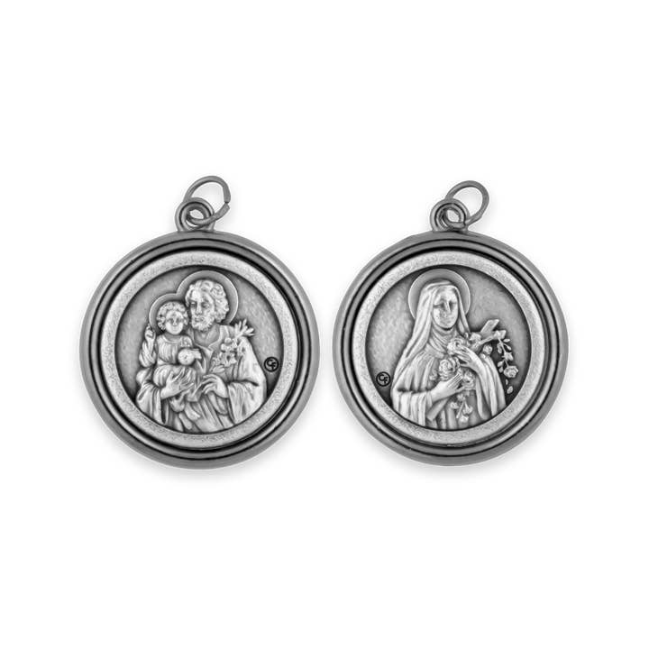 Village Gift Importers - Wholesale Individual Charm/Pendant - St. Joseph & St. Teresa of Avila Medal with Polished Trim