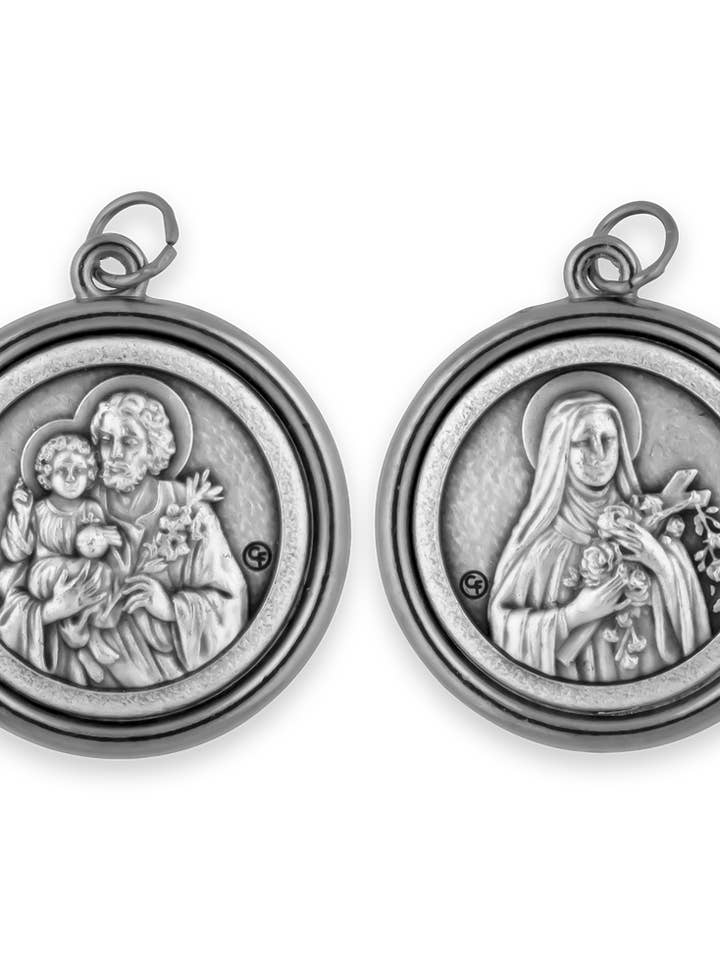 St Joseph & St Teresa av Avila-medalj med polerad trim för wholesale av Village Gift Importers