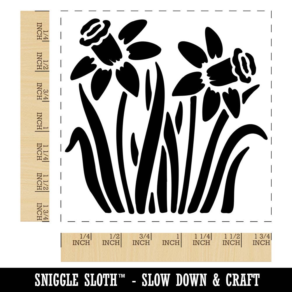 Sniggle Sloth - Wholesale Rubber/Decorative Stamp - Daffodil Flowers Square Rubber Stamp for Stamping Crafting3