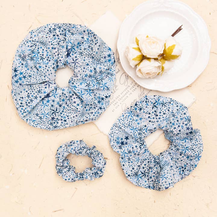 Liberty Fabric Scrunchie in Adelajda Blue for wholesale by SOMETHING MINTY