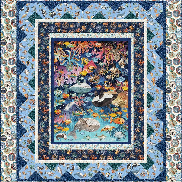 The Whimsical Workshop - Wholesale Quilt - Aquatic Adventure Pieced Quilt Pattern with 36" Panel0
