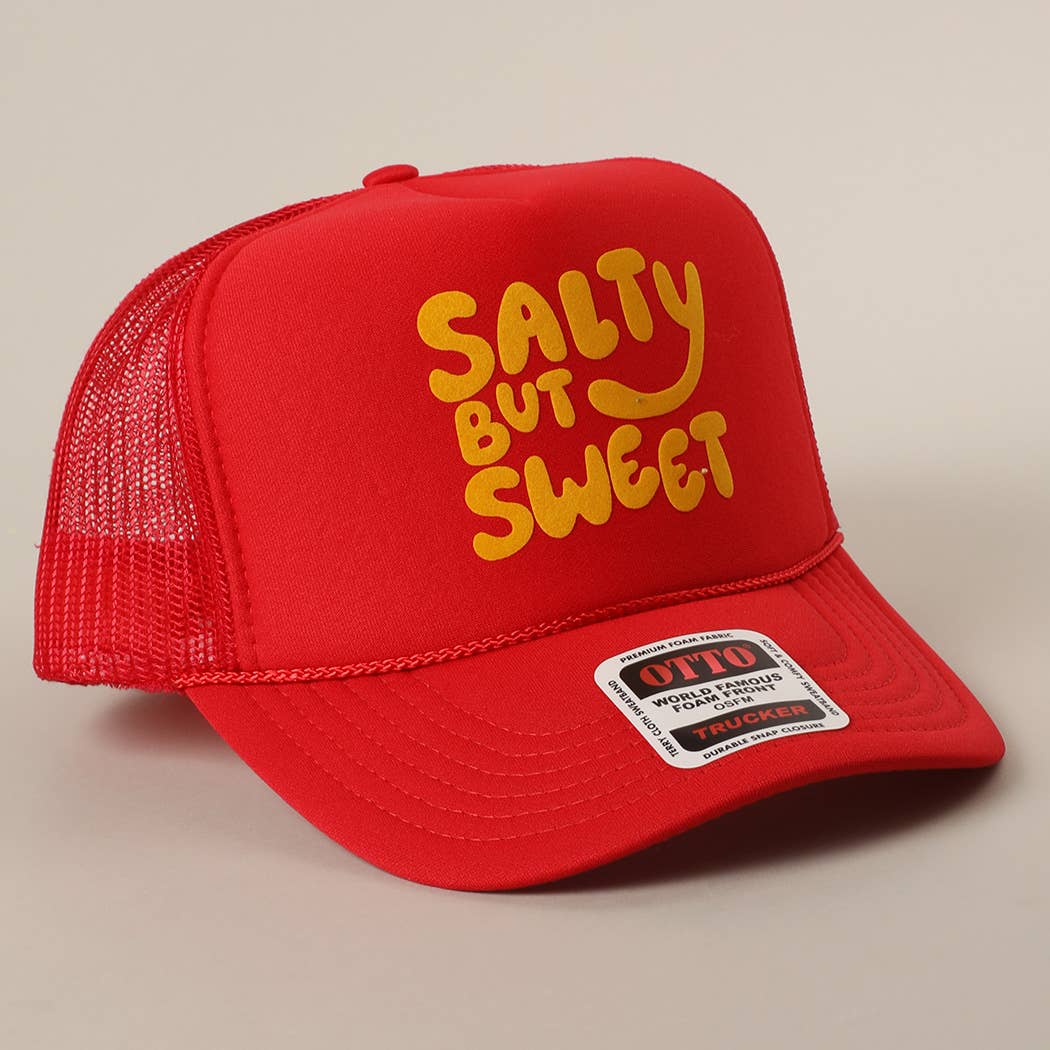 Fashion City - Wholesale Trucker Hat - Unisex - Salty But Sweet Text Logo Printed Mesh Back Trucker Hat23