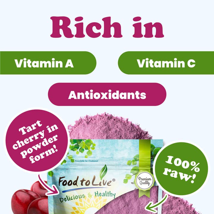 Food To Live - Wholesale Protein/Superfood Powder - Tart Cherry Powder – High in Vitamins and Antioxidants, All Natural Superfood, Perfect for Smoothies, Shakes and Cooking, Vegan, Kosher, Bulk - by Food to Live4