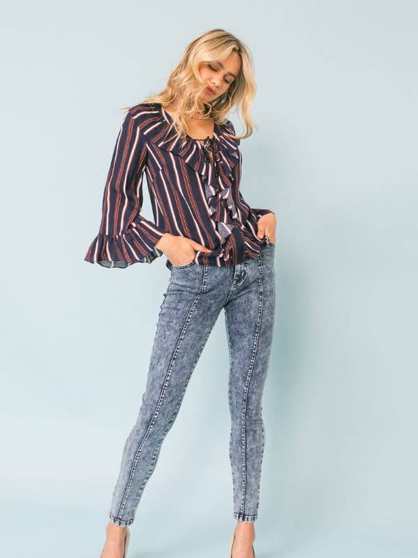 STRIPED TOP WITH RUFFLES-IT10412 for wholesale by FLYING TOMATO