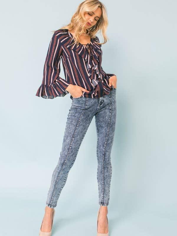 STRIPED TOP WITH RUFFLES-IT10412 for wholesale by FLYING TOMATO