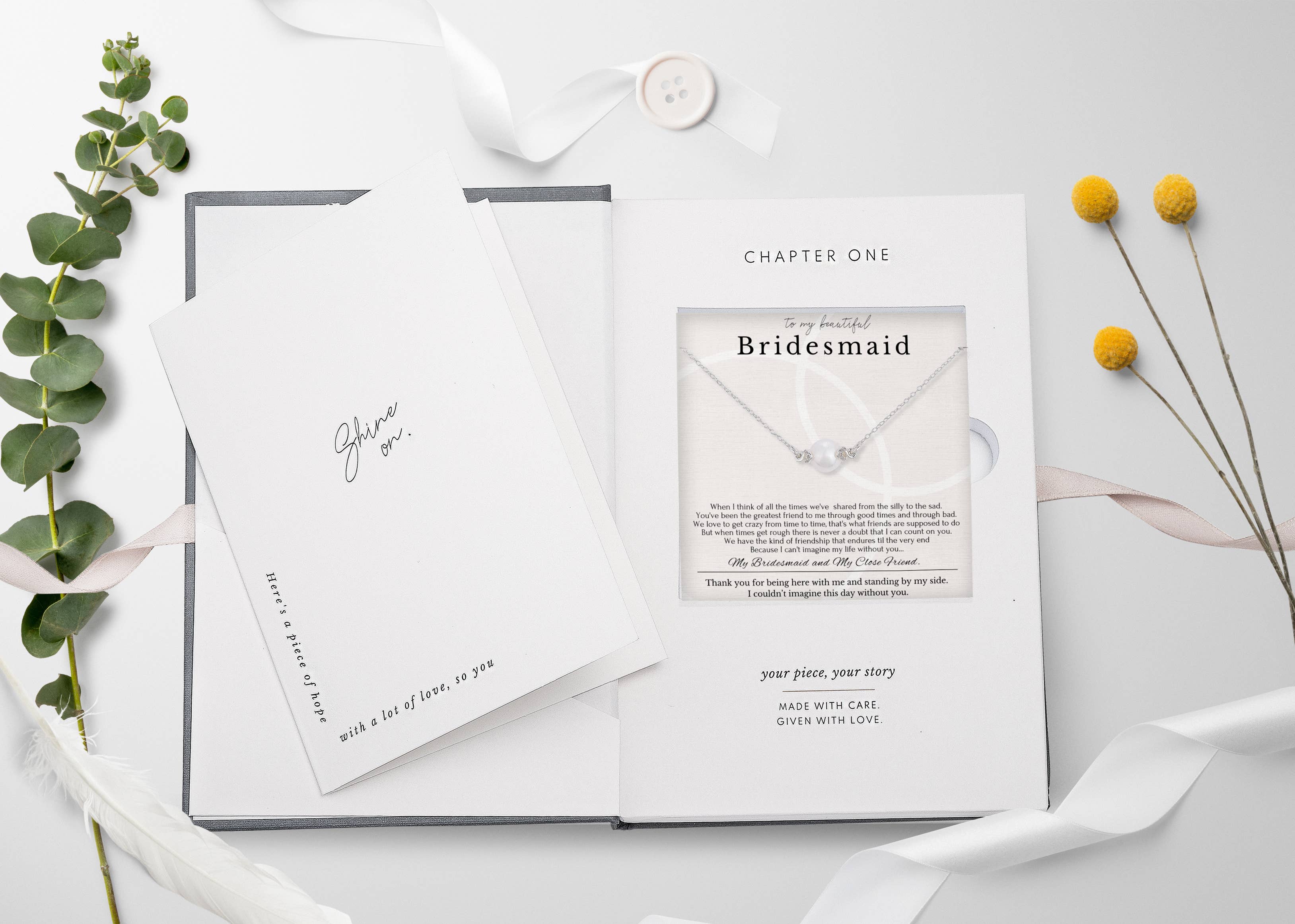 hope love shine - Venta al por mayor Collares con colgantes/abalorios - Regalo para damas de honor del cortejo nupcial de parte de la novia - Collar de perlas6