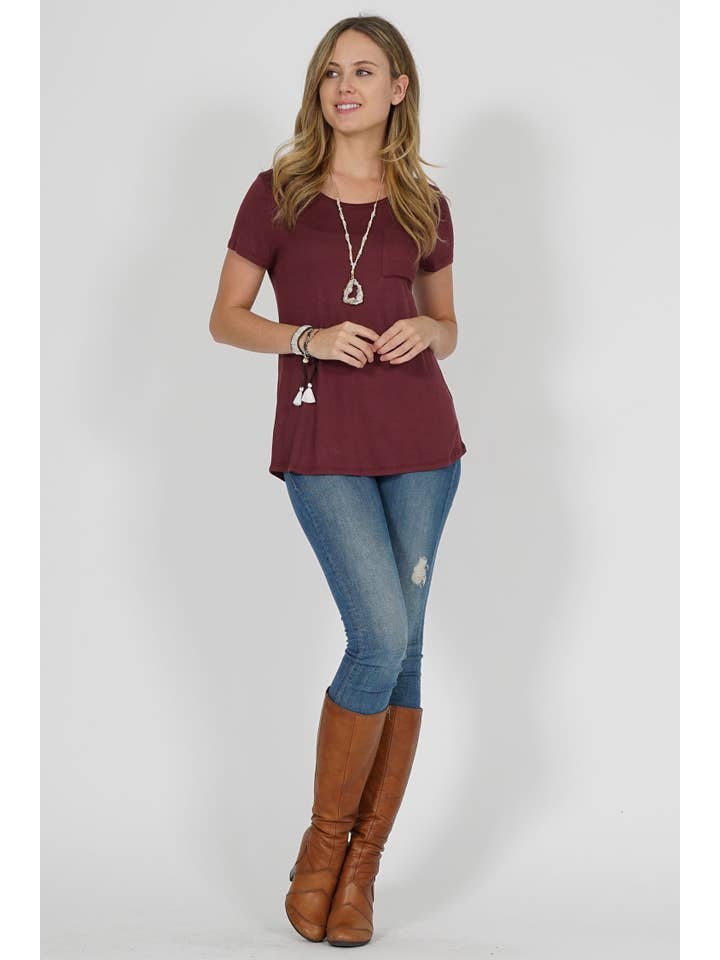 42POPS - Wholesale T-Shirt - Women's - ",._ Chest Pocket Slim Scoop Neck Tee9